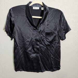 Vintage Exclusively For Petites Shirt Womens Medium Silk Short Sleeve 90s